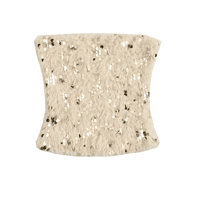 Feathered Sequin Strapless Bandeau