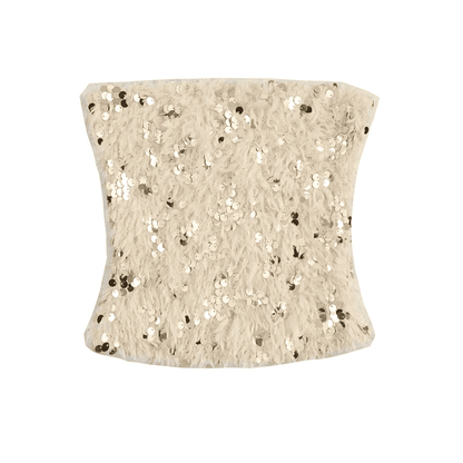 Feathered Sequin Strapless Bandeau