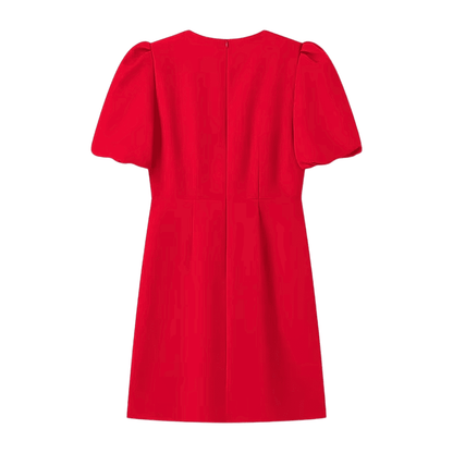 Crystal Appliqué Puff Sleeve Dress