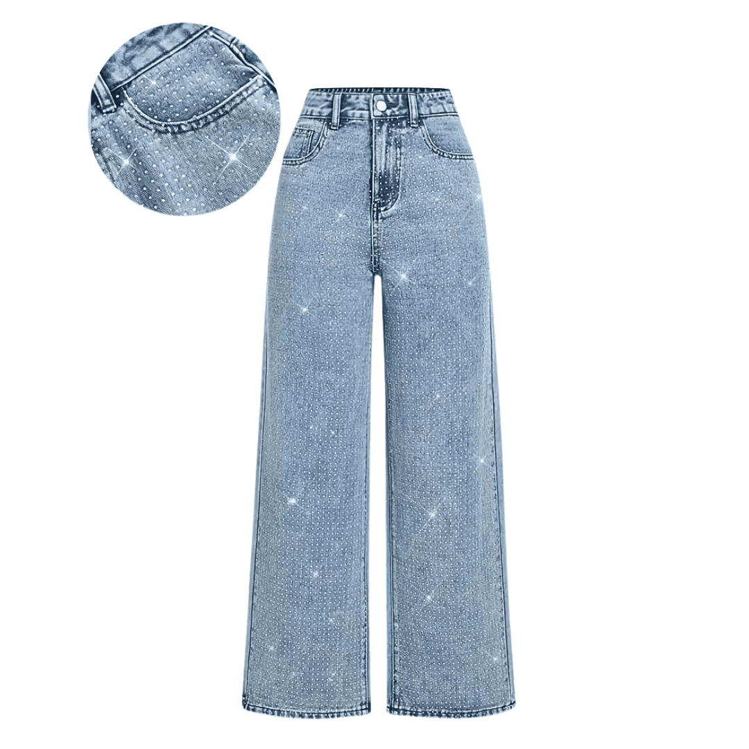 Rhinestone Embellished High-Waisted Jeans