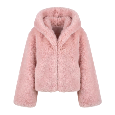 Pink Hooded Faux Fur Jacket