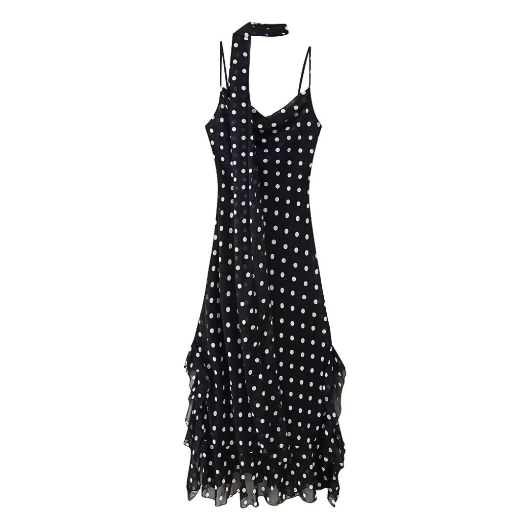 Polka Dot Scarf Maxi Dress