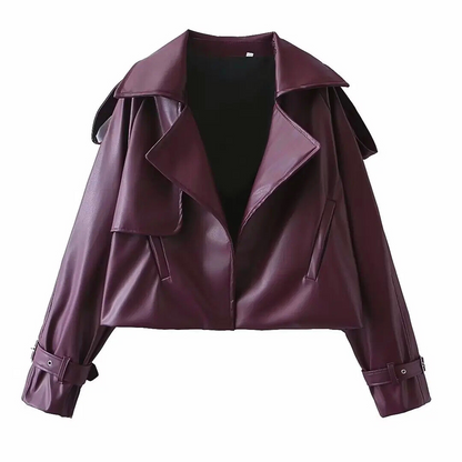 Draped Faux Leather Jacket