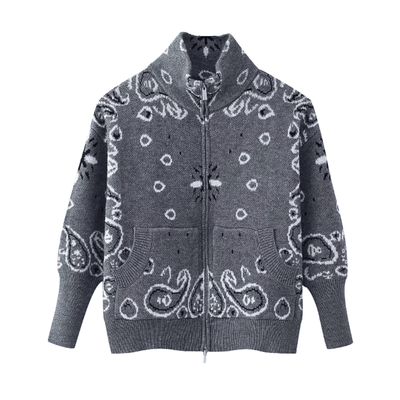 Bandana Paisley Knit Jacket – Vintage Zip-Up Cardigan