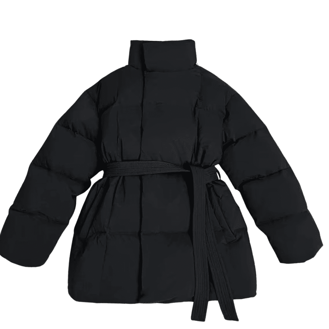 Schwarze Steppjacke mit Gürtel