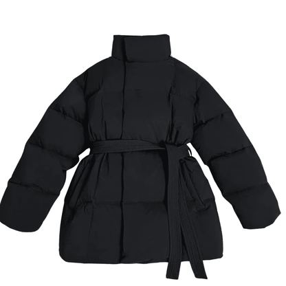 Schwarze Steppjacke mit Gürtel