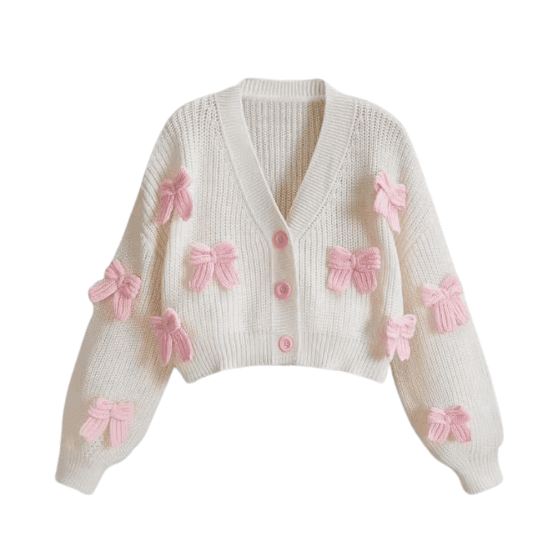 White Bow Accent Cardigan