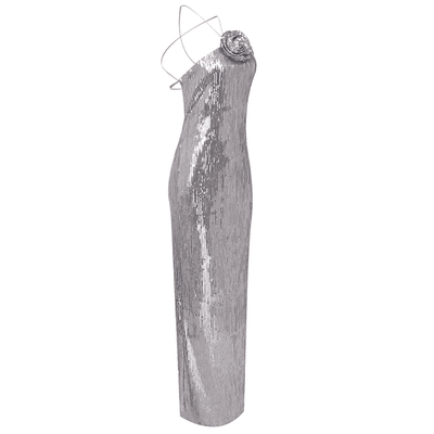 Silver Sequin Halter Gown