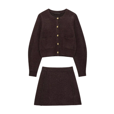 Two Piece Knit Skirt Set – Cropped Cardigan Mini Skirt Co-Ord