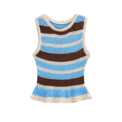 Striped Peplum Knit Tank Top – Crochet Sleeveless Cami