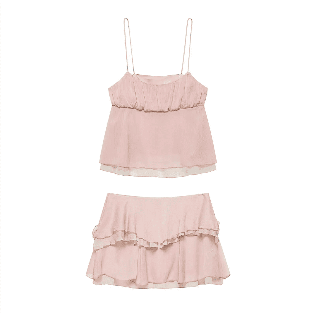 Pinkfarbener Minirock-Set in Pastell