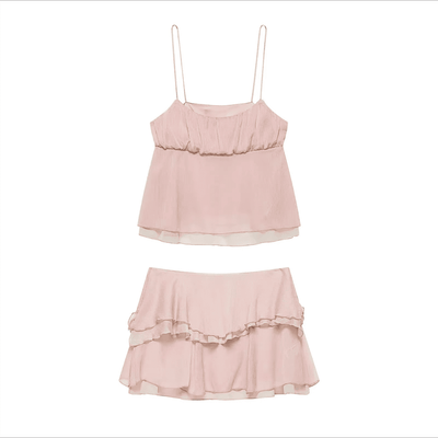 Pinkfarbener Minirock-Set in Pastell