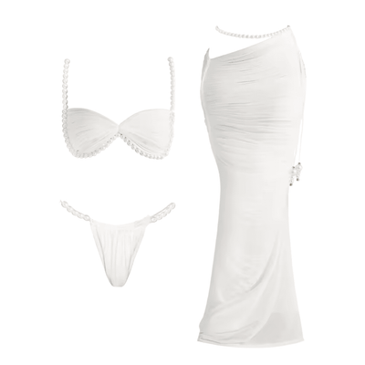 Perlenbesticktes Bikini-Rock-Set
