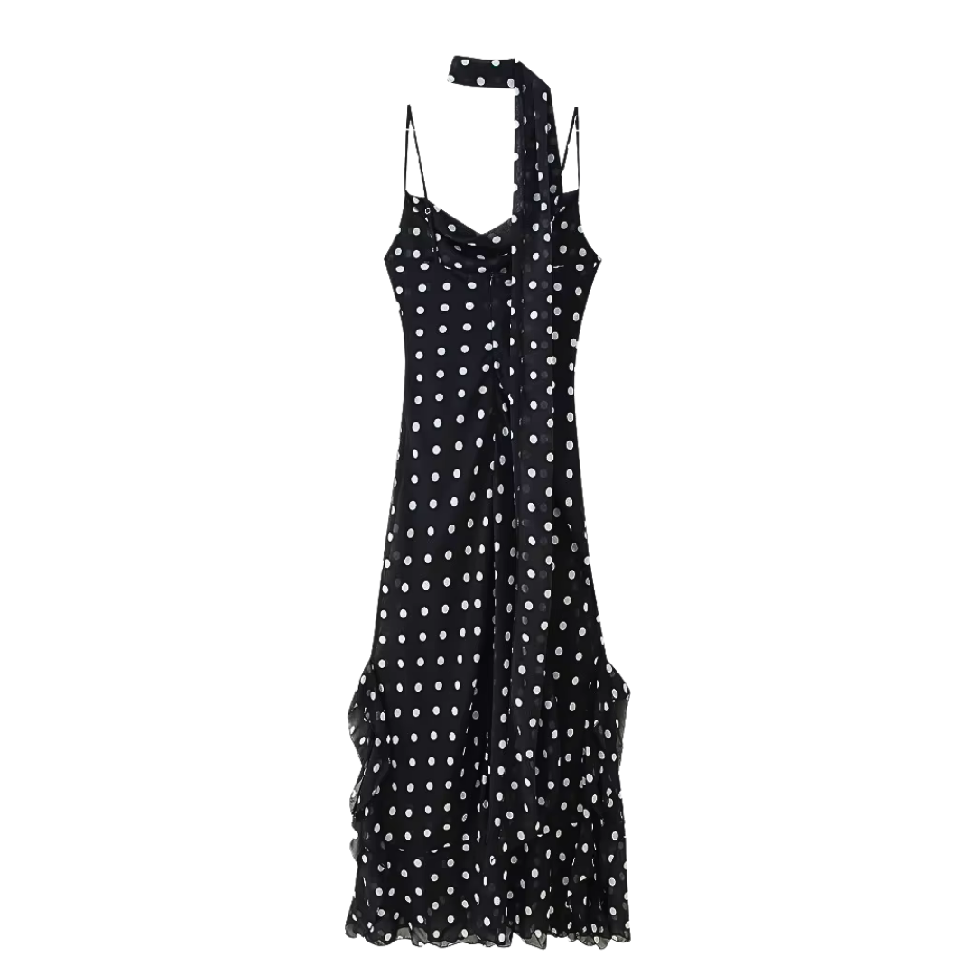 Polka Dot Scarf Maxi Dress