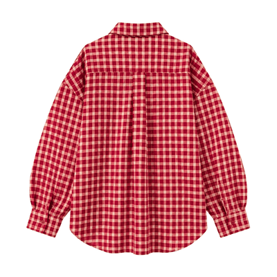 Red Plaid Oversized Shirt – Casual Check Flannel Blouse