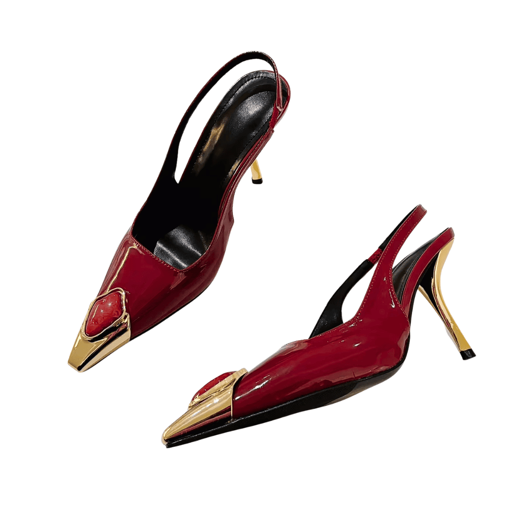 Patent Gold Buckle Slingbacks
