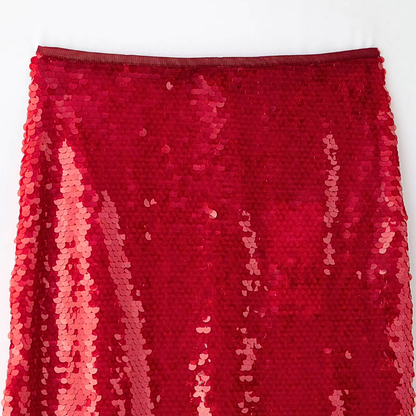 Red Sequin Pencil Skirt