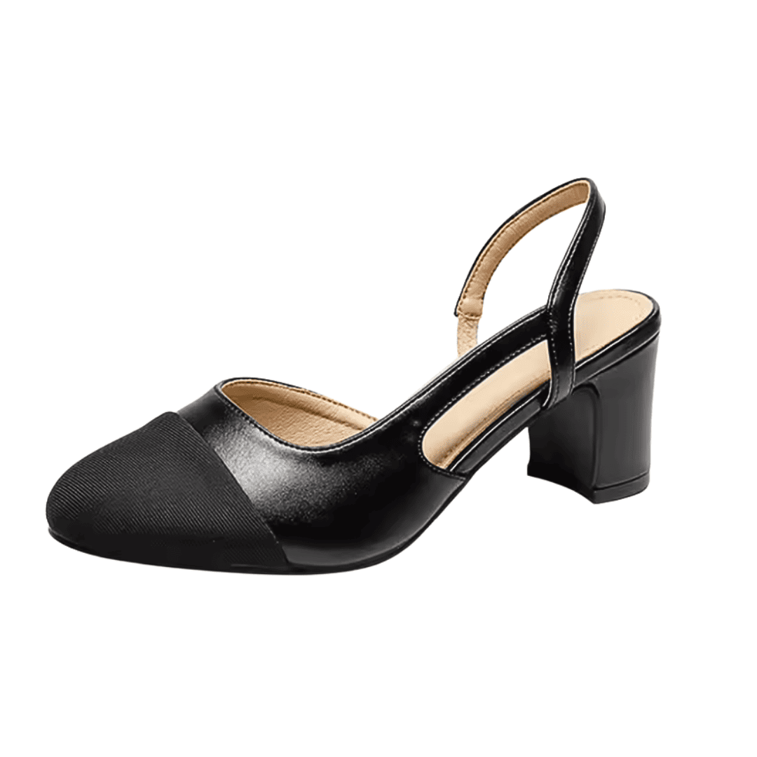 Zweifarbige Slingback-Pumps mit Blockabsatz