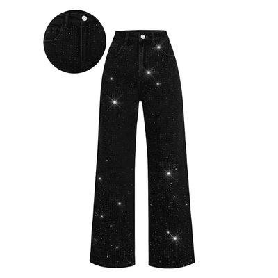 Rhinestone Embellished High-Waisted Jeans
