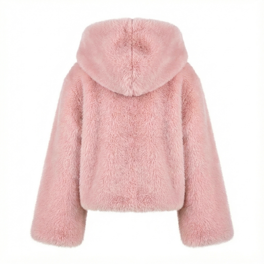 Pink Hooded Faux Fur Jacket
