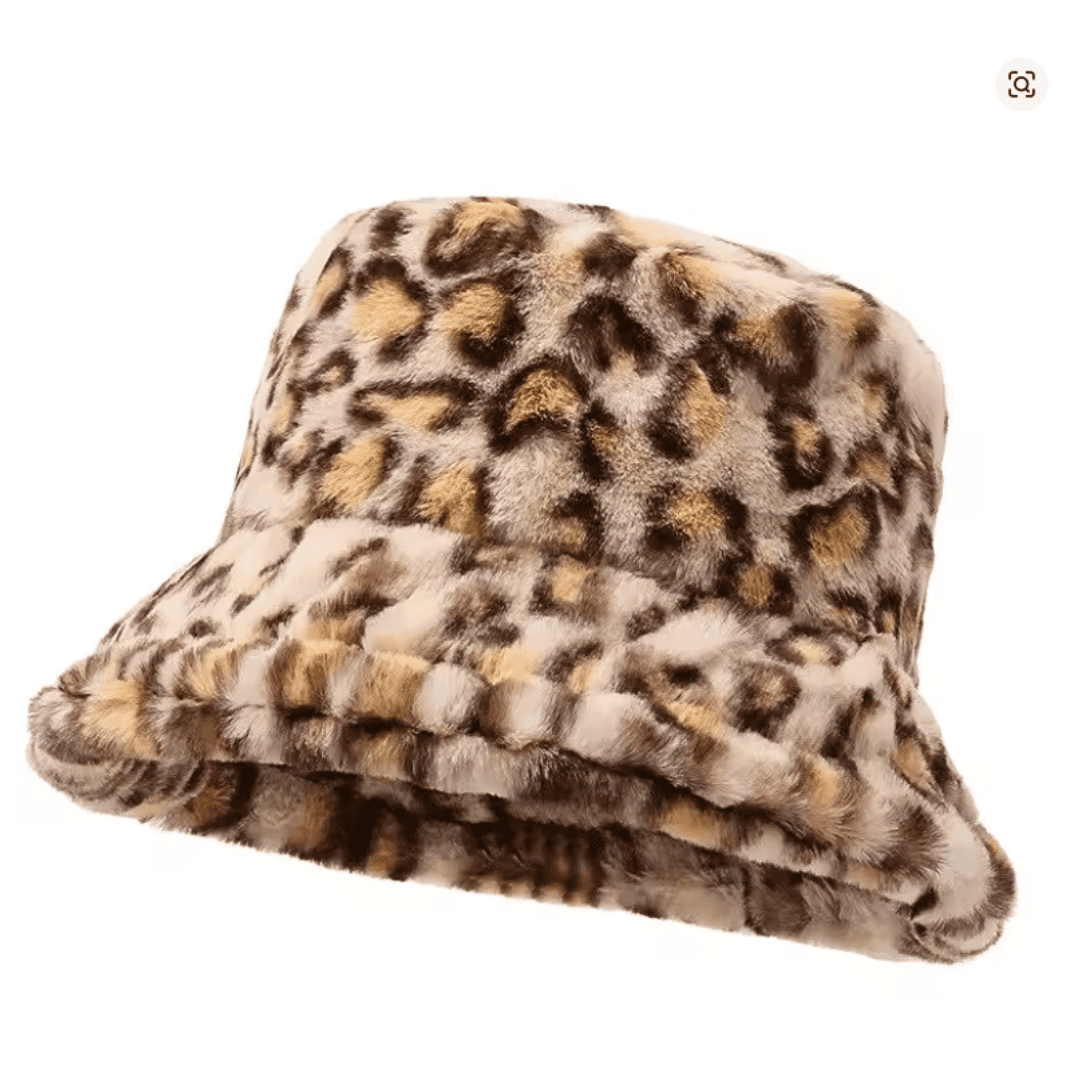 Flauschiger Fischerhut mit Leopardenmuster