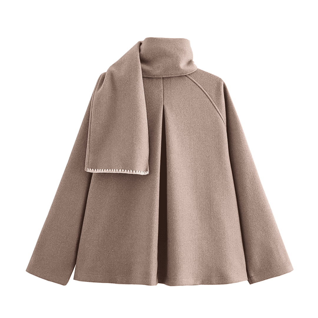 Chic Wool-Look Poncho with Scarf Collar