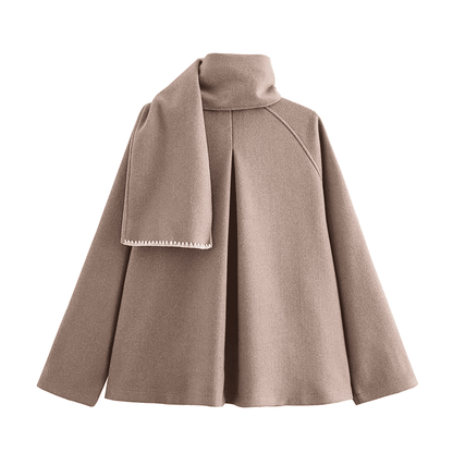 Chic Wool-Look Poncho with Scarf Collar