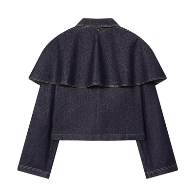 Dark Wash Denim Cape Jacket – Cropped Western Outerwear