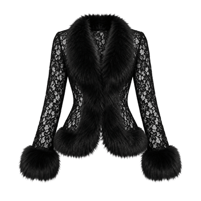 Floral Lace Faux Fur Trimmed Jacket – Gothic Glamour Outerwear