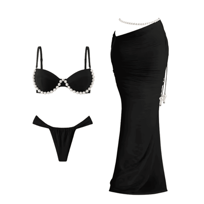 Perlenbesticktes Bikini-Rock-Set