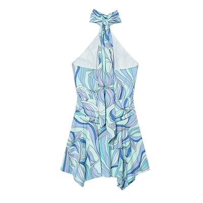 Abstract Print Halter Neck Mini Dress