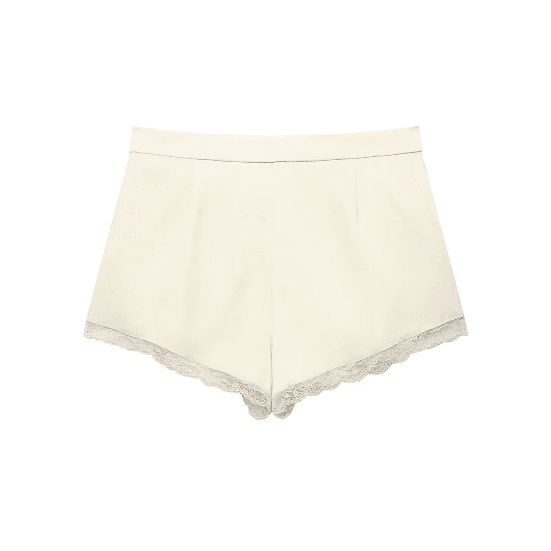 Lace Trim Satin High-Waist Shorts
