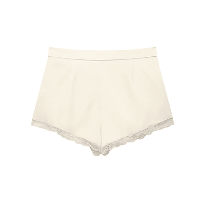 Lace Trim Satin High-Waist Shorts