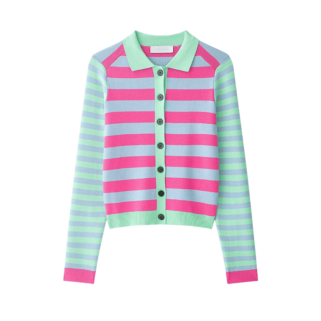 Striped Crewneck Knit Cardigan
