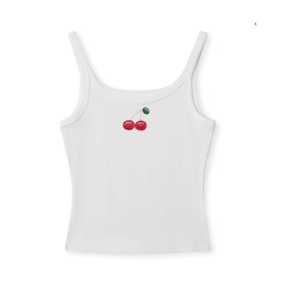 Embroidered Cotton Ribbed Tank Top
