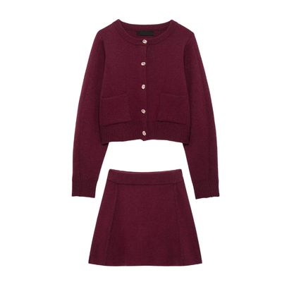 Two Piece Knit Skirt Set – Cropped Cardigan Mini Skirt Co-Ord