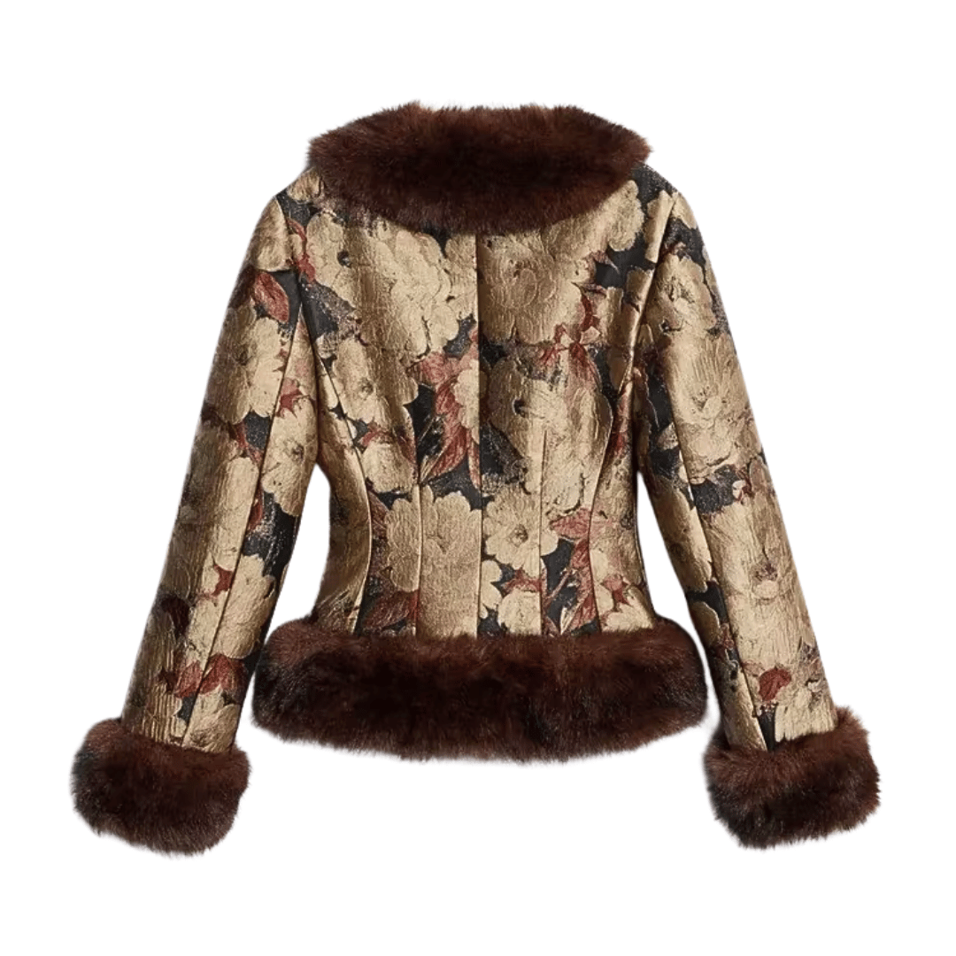 Floral Jacquard Faux Fur Jacket
