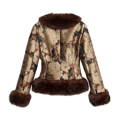Floral Jacquard Faux Fur Jacket