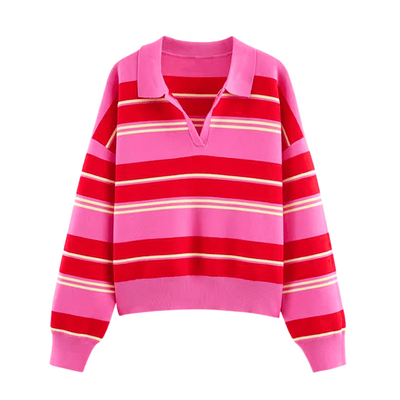 Striped V-Neck Knit Sweater