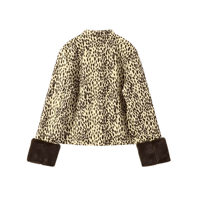Deer Print Faux Fur Trimmed Jacket