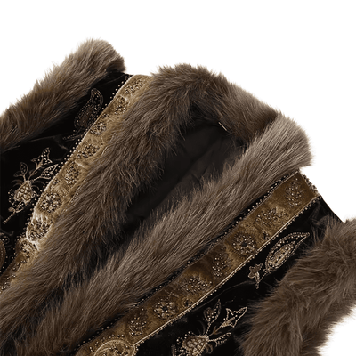 Embroidered Velvet Fur Vest