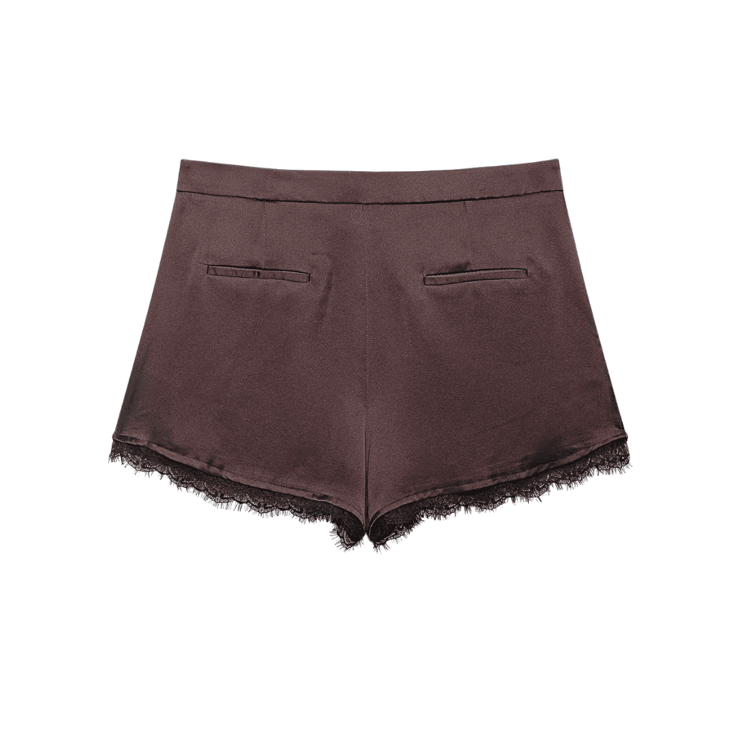 Lace Trim Satin High-Waist Shorts