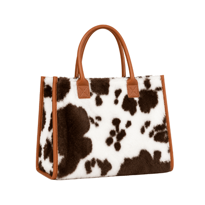 Plush Animal Tote – Cow Print Leopard Faux Fur Shopper