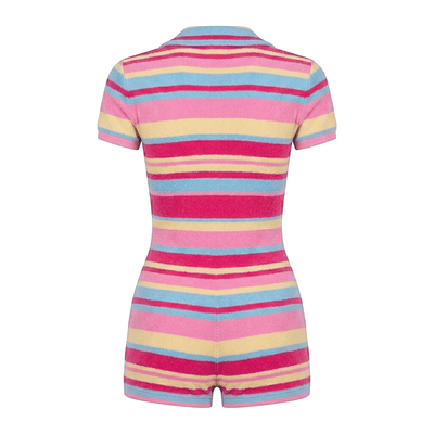 Striped Knit Polo Romper