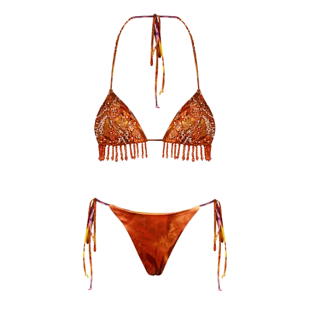Floral Beaded 3-Piece Bikini Set