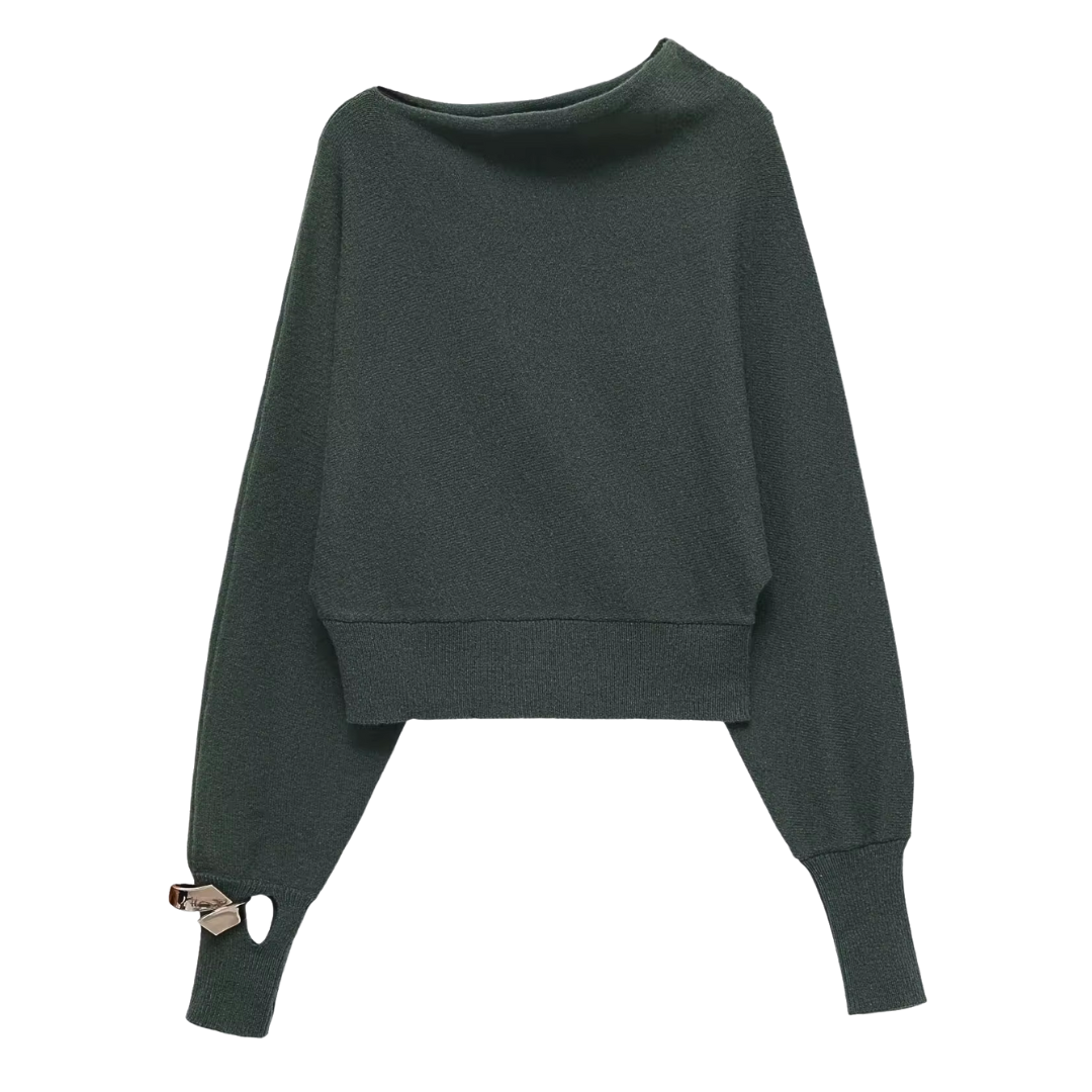 Off-Shoulder Metal Detail Knit