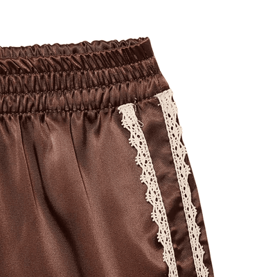 Satin-Lounge-Shorts mit Spitzenbesatz