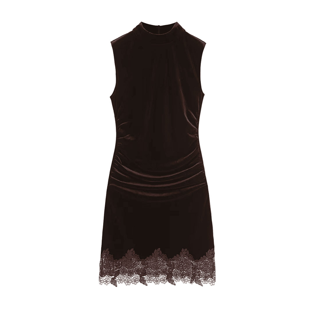 Velvet Mock Neck Lace Dress