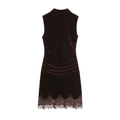 Velvet Mock Neck Lace Dress