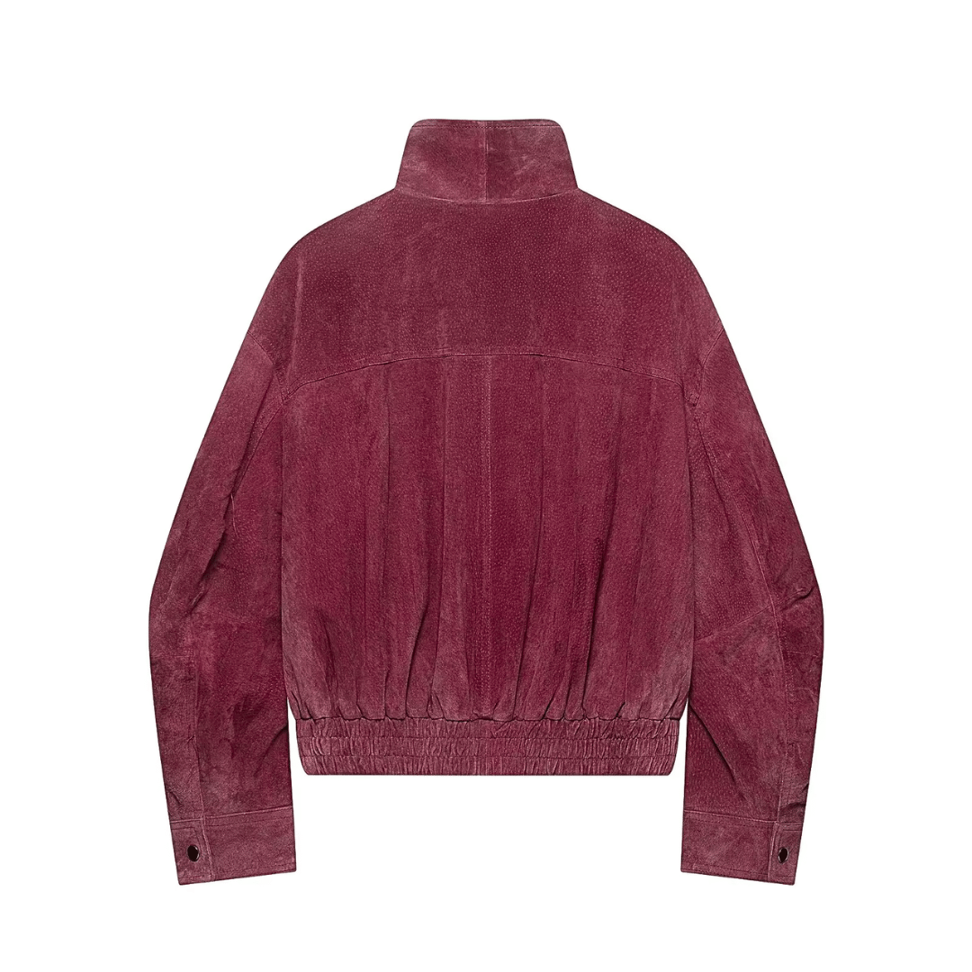 Faux Suede Bomber Jacket – High Neck Zip Up